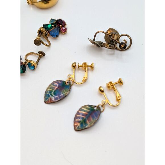 6 Pair Lot Vtg Clip On Screw Back Earrings Including Czech Monet & Gold Filled - Picture 7 of 9